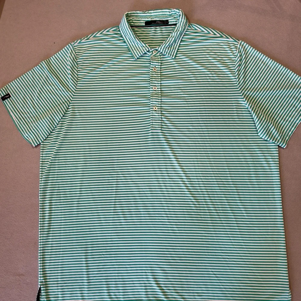 RLX Ralph Lauren Green White‎ Striped Polo Shirt XXL